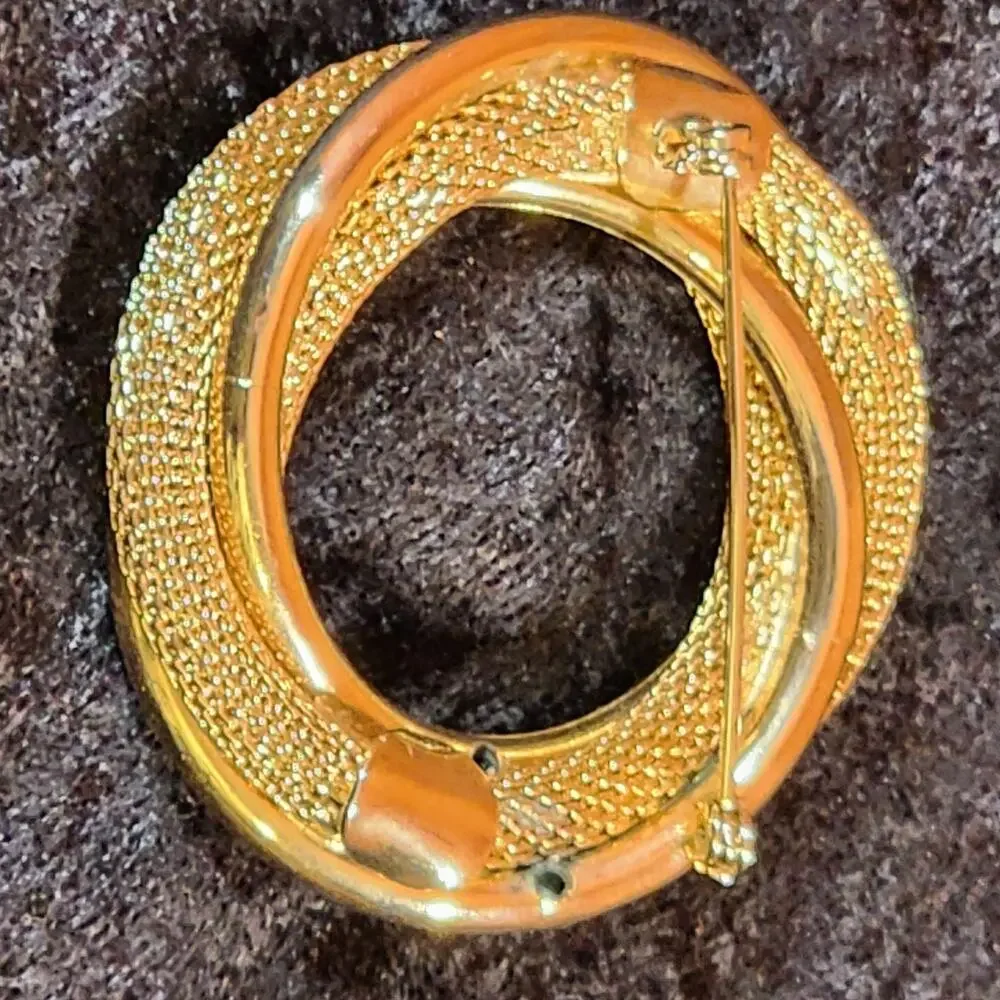 Vintage Monet Gold Tone Brooch | Flashback Circle Pin Textured Designer Jewelry